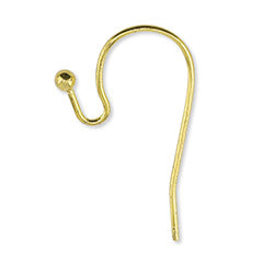 Ear Wires, 1.5 mm (0.06 in), Ball, Gold Color, 10 pc