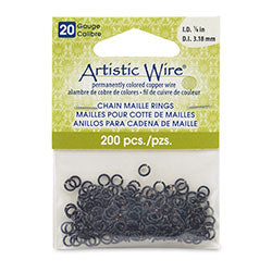 20 Gauge Artistic Wire, Chain Maille Rings, Round, Black, 1/8 in (3.18 mm), 200 pc