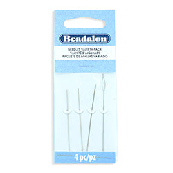 Beading Needle Variety Pack, Hard Needles #10 50.8 mm (2 in) and #12 50.8 mm (2 in), Big Eye 57.15 mm (2.25 in), Collapsible Eye 63.5 mm (2.5 in), 4 pc total