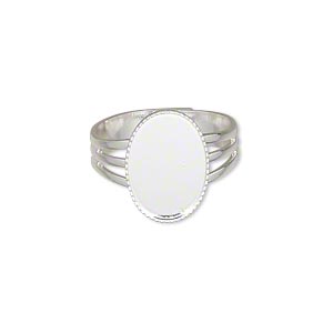 Ring, Silver-Plated Brass, 15x11mm w/ 14x10mm Oval Setting